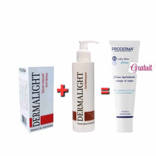 DERMALIGHT PACK SERUM INTENSIF+ GEL NETTOYANT ECLAIRCISSANT+HYDRAMA CREME HYDRA  OFFERT
