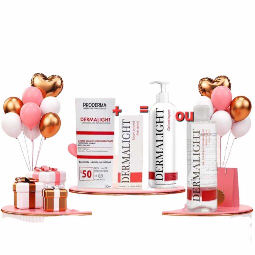 DERMALIGHT PACK SERUM INTENSIF+ ECRAN INVISIBLE SPF50+ GEL NETTOYANT ECLAIRCISSANT OU  EAU MICELLAIRE OFFERT